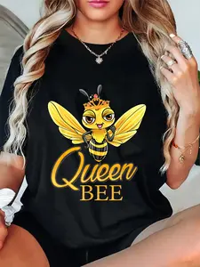 100% Cotton Unisex Queen Bee Crown Women Girls Mom Wife Daughter Honeybee Round Neck Short Sleeve T-Shirt Women's Men Graphic Tee