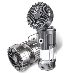 Solar Powered Camping Light with Fan, 1 Box Rechargeable Camping Fan, Battery Powered Light for Hurricane Tent Emergency Camping Equipment, Usb Portable Fan