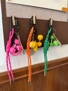 Handmade Braided Rope & Gym Accessories & Tennis Ball Racket Keychain Charm - Barbell Plates Dumbbel Keyring Sporty Racket Tennis Ball Pendant Tennis Ball and Barbell Plates Dumbbel Keychain for Women Men, Stylish Keychain