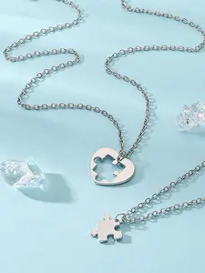 Fashion Simple Heart Puzzle Stainless Steel Couple Pendant Necklace, Elegant Gift Box Set, Perfect Valentine's Day Present