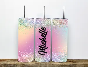 Personalized Sparkly Pastel Rainbow Tumbler| 20oz Tumbler with Faux Glitter | Gift For Her | Pastel Rainbow Tumbler | Custom Tumbler