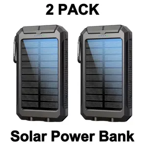 10,000 solar power bank, supports family bundle packs, serves as a portable phone charger for outdoor use and as an emergency external battery for camping. Dual USB ports allow simultaneous charging, with a built-in LED flashlight, suitable for all outdoo
