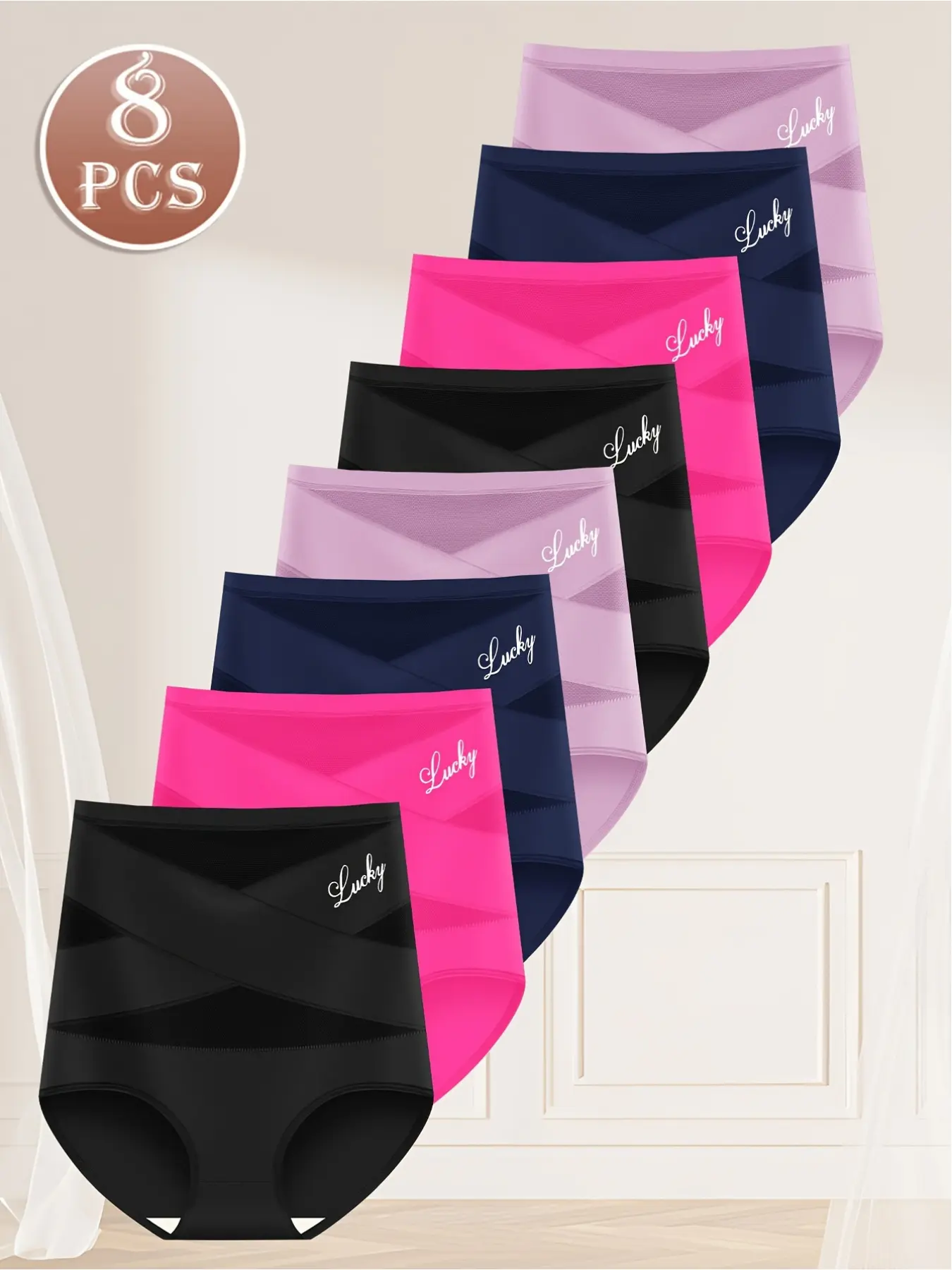 2/3/4/5/6/7/8PCS women's underwear, high-waist body-shaping and abdomen pants, mesh splicing, seamless high elastic, comfortable, letters, hip lifting, suitable for four seasons, S-6XL large size underwear, Breathable Stretch Panties