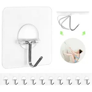 Adhesive hooks for hanging heavy objects, self-adhesive towel and coat hooks, waterproof transparent hooks suitable for bathrooms, showers, kitchens, keys, doors, and outdoor home decoration, practical hooks, pack of 12