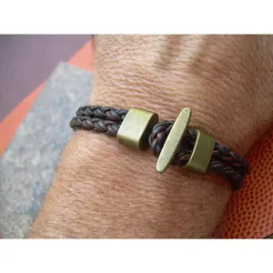 Mens Bracelet Brown Braided Leather Cuff Bracelet with Bronze Hardware Womens Bracelet Mens Jewelry Leather Jewelry Bronze Bracelet,