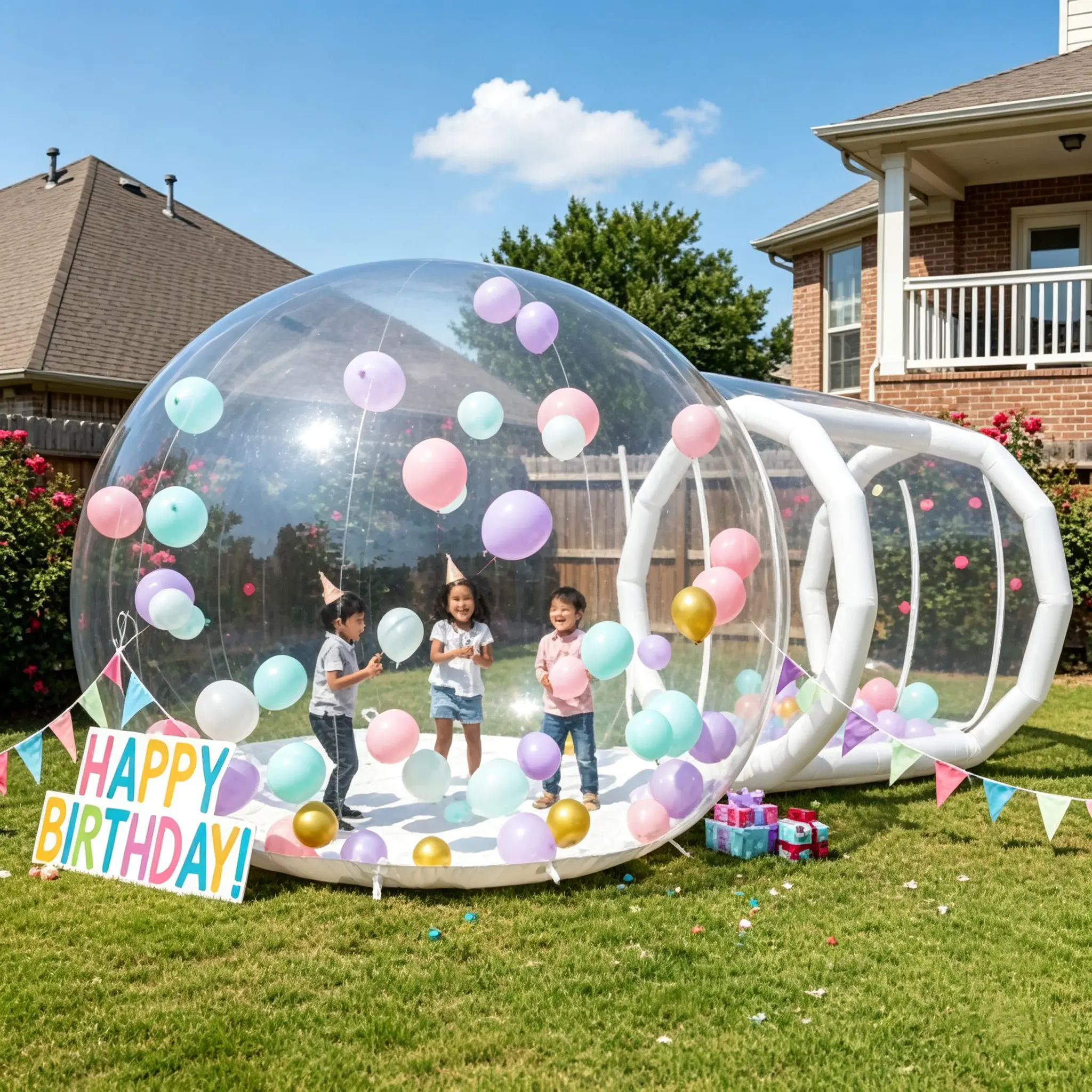 3M Transparent Airtight PVC Inflatable Bubble House Playground Equipment, Commercial Sports Bouncy Castle, 10ft Dome Tent Inflatable Play Center with Easy Setup,  for Kids’ Indoor-Outdoor Birthday Parties Halloween Decorations