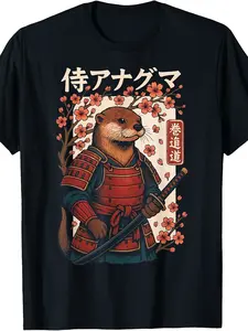 Otter Samurai T-Shirt, Unisex Design for Summer , Featuring a Short-Sleeve Printed Style Made of Pure 220G Fabric