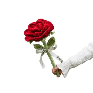 Oversized 46*28cm Never Wilted Crochet Flower, The Best Forever Flower Gift, Handmade Knitted Rose / Sunflower Single Stem with Ribbon # GLOBAL PICKS