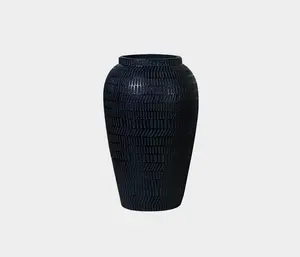 Zaru Black Textured Ceramic Vase – Handcrafted Timeless Elegance