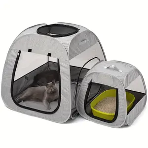 Portable Cat Playpen, Trapezoidal Design for Better Standing, Foldable Pet Tent for Indoor and Outdoor Use of Kitten and Puppy, Dog Play Enclosure with Removable Bottom, Cat Houses & Condos