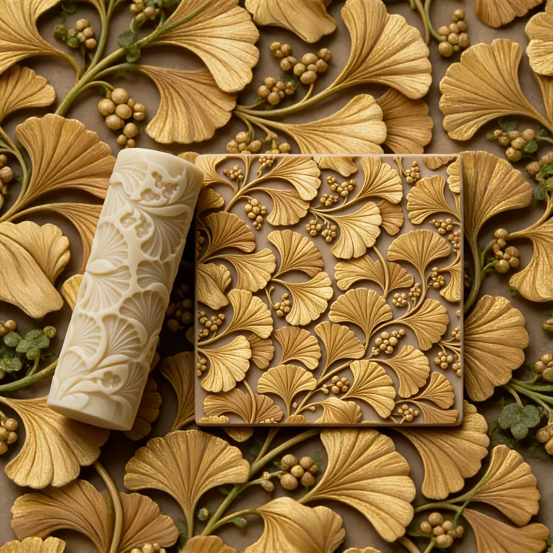1pc Ginkgo Leaves and Berries Texture Roller, Leaf & Water Drop Patterns, Polymer Clay Embossing Tool, Durable Plastic Pottery Craft Mold, for Earrings, Pendants & Festival Art Accessories, Christmas & Easter Gift for DIY Pottery Handicraft Enthusiasts