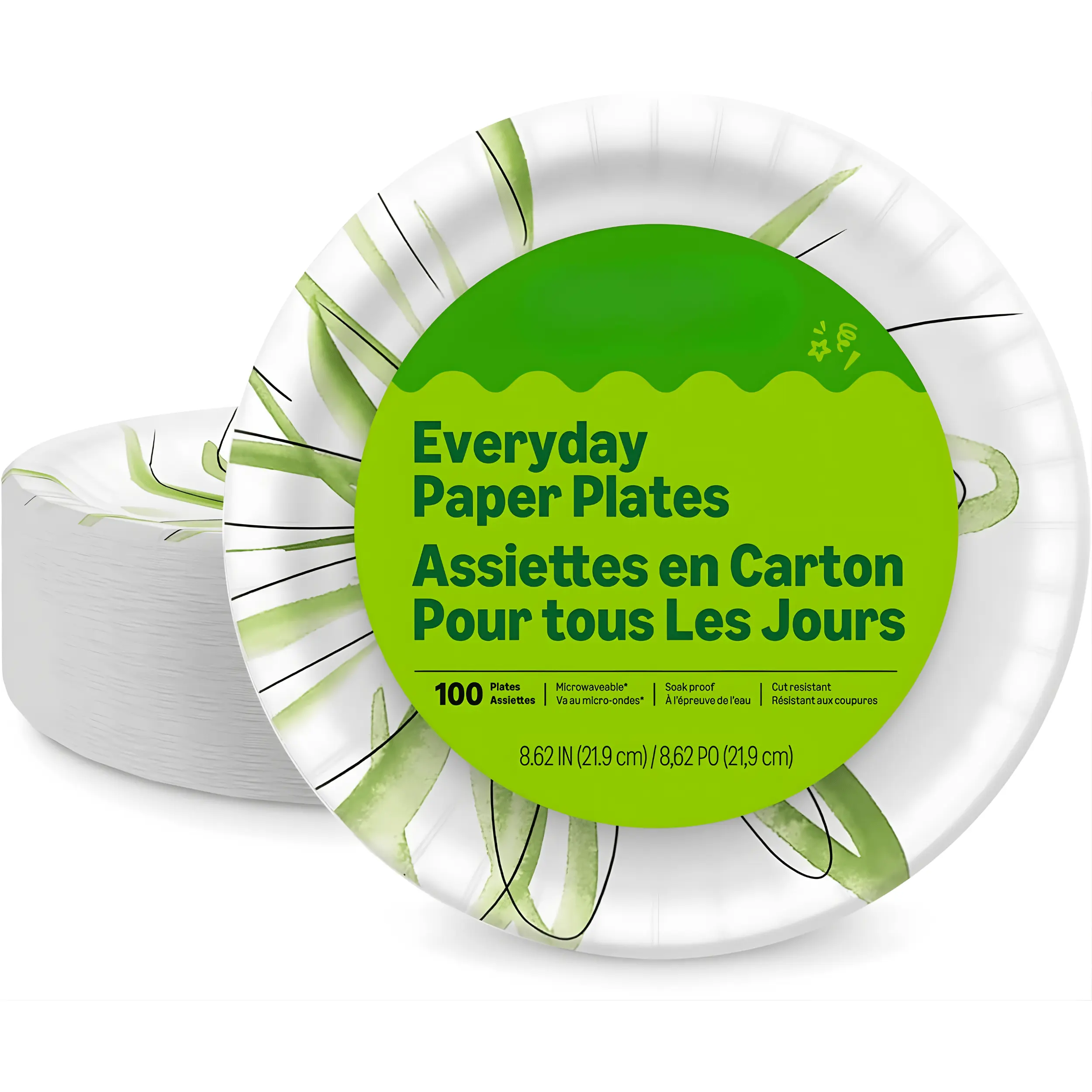 Everyday Disposable Paper Plates 8.62 Inch Heavy Duty Party & Dinner Plates, Bulk Pack 100/200/300 Count, Durable Leak Resistant for Home, BBQ, Picnic & Events