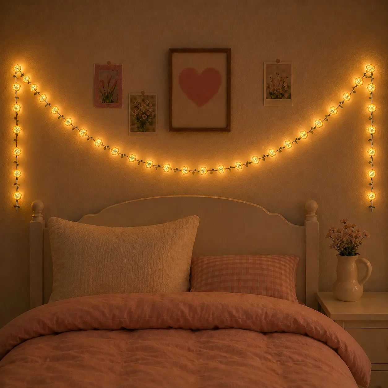 Handmade Crochet Flower String Lights, 13.1FT 40 Pink Blossoms with Remote, USB & Battery Powered Vine Lights for Cozy Bedroom Wall Decor, Romantic Gift for Girlfriend