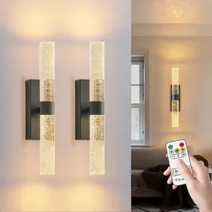 2Pcs LED Wall Lamps, Modern Crystal Decorative Wall Lights, USB-Rechargeable, Remote-Controlled Dimming, For Living Room Feature Walls, Hotel Corridors and Hallways, Luxury Home Interior Wall Lighting