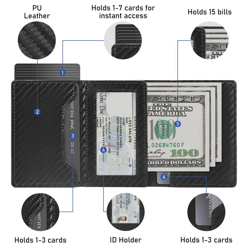 Men's Leather Slim Wallet Compact Design for Cards and Cash One-click to Pop up RFID Blocking 9-14 Card Capacity ID Window Gift for the husband on Valentine's Day