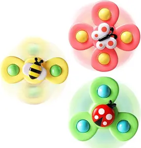 3PCS Suction Cup Spinner Toys for Toddlers 1-3 Baby Bath Toys Sensory Spinning Top Toy for 1 2 Year Old Boy Girl Travel Airplane Toy Birthday Gifts for Babies