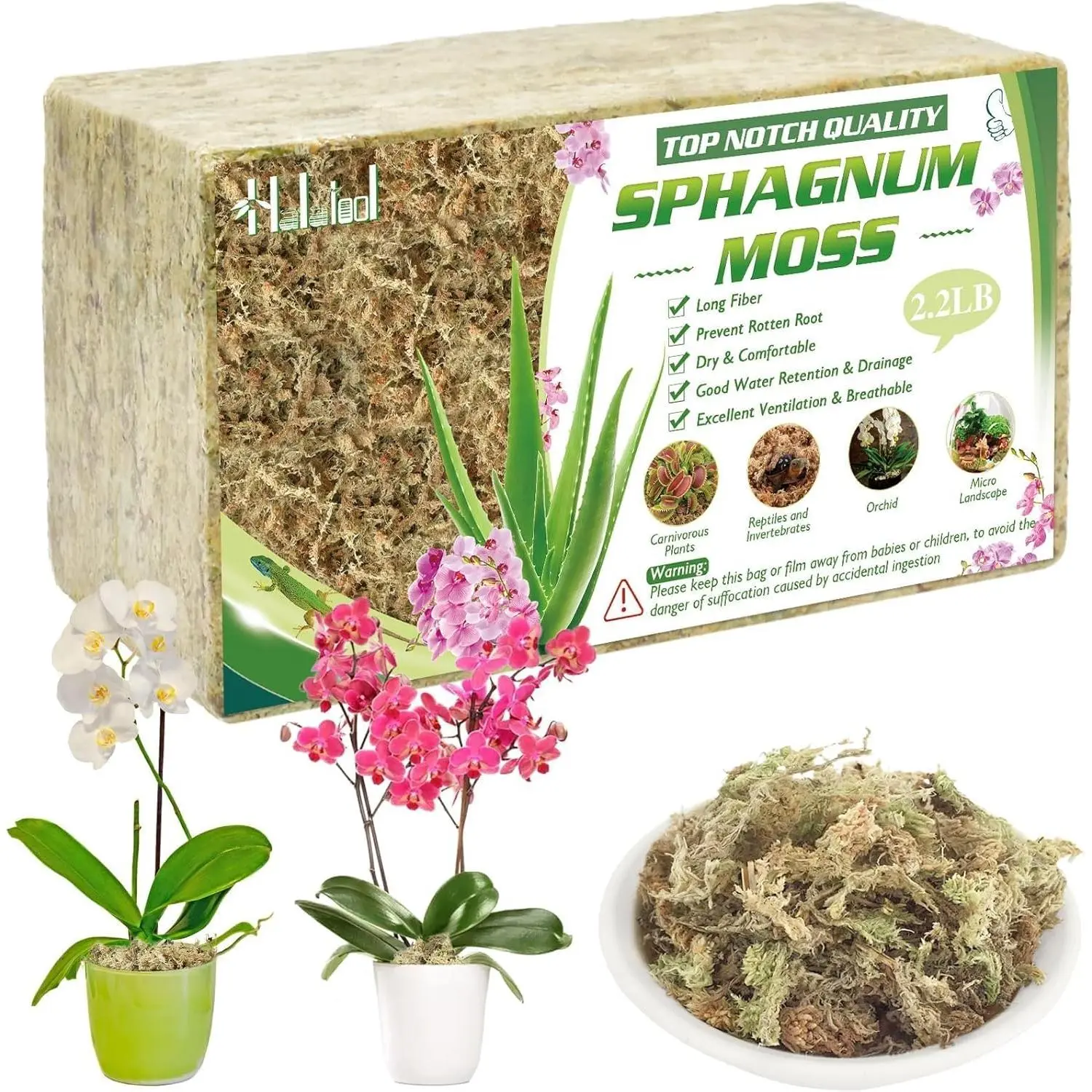2.2LBS  Sphagnum Moss for  40 QT  Peat Moss Dried Long Fiber Orchid Moss for Orchid Repotting Carnivorous  Garden  Crafts Terrarium and Reptiles