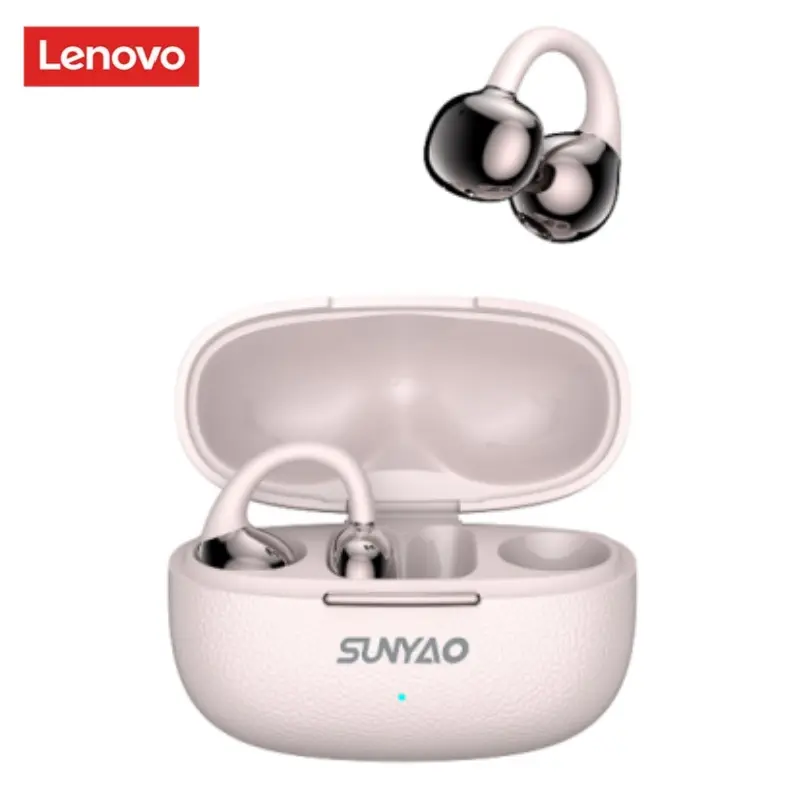 Lenovo SUNYAO RS122 Open-Ear Clip-On Wireless Headphones, Bluetooth 6.0 Stable Connection, HD Immersive Stereo Sound, Lightweight Secure Fit for Sports, Long Battery Life, Earbuds with Mic for Music & Calls, Compatible with Android & iOS