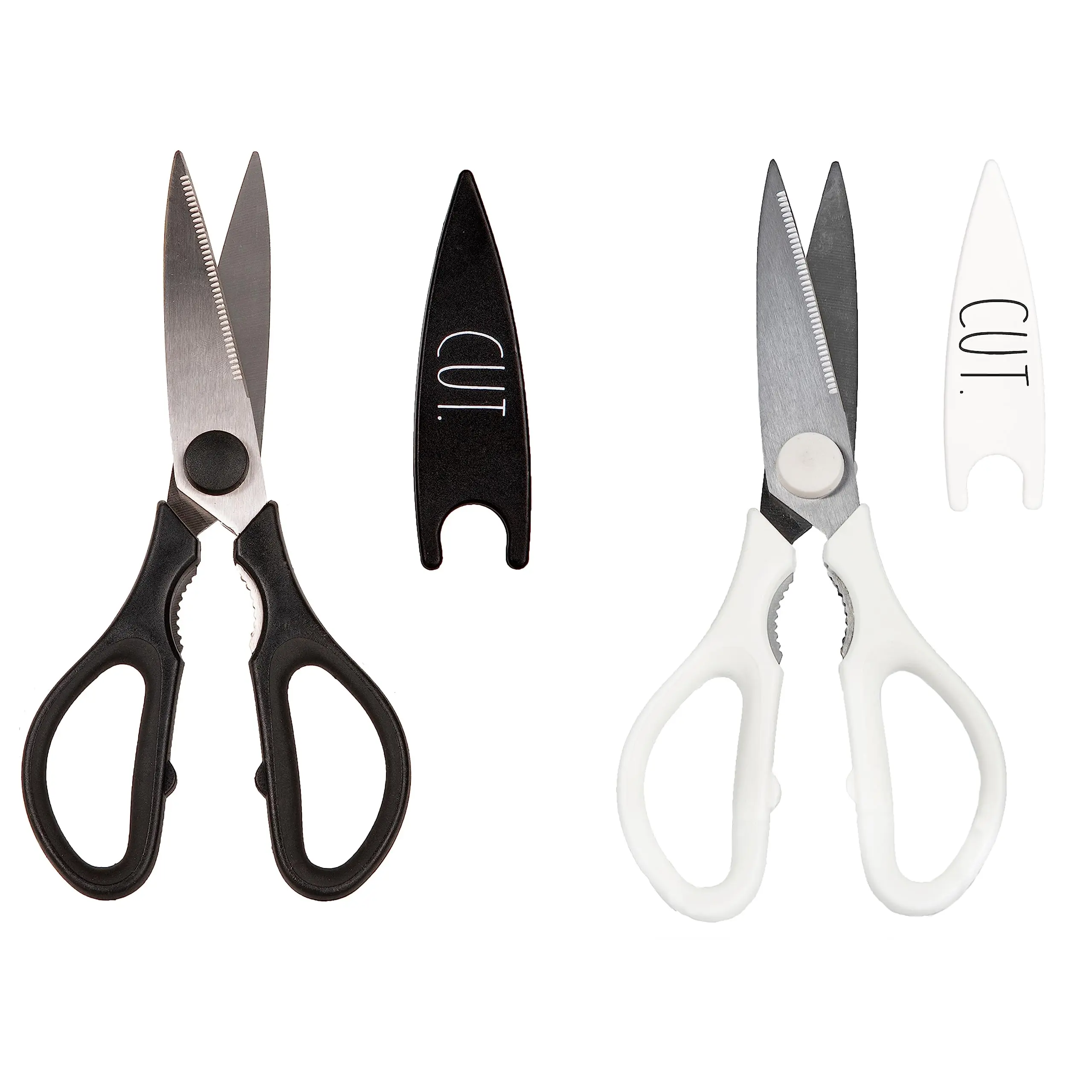 Rae Dunn Kitchen Scissors- Stainless Steel Kitchen Shears, Cooking Scissors for Cutting Meat, Chicken, Herbs and Produce with Blade Cover and Soft Grip Handles