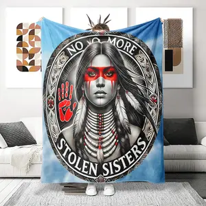 Native American Women Flannel Blanket, Soft Modern Style, Indoor Outdoor Use, Perfect for Comfortable Nights and Casual Gatherings