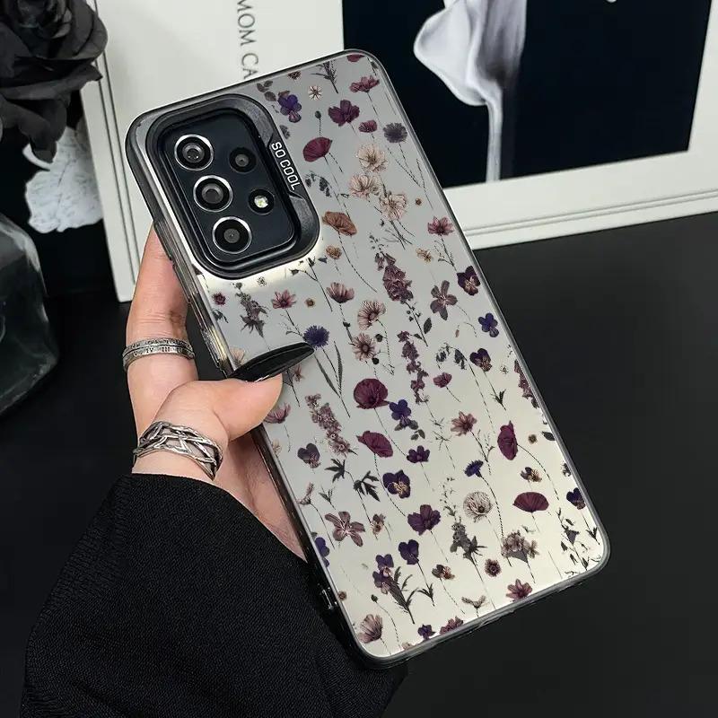 A Personalized Shockproof Phone Case for Apple in Laser Black And Purple Floral