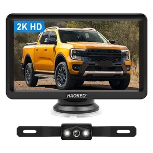HAOKEO H7 Backup Camera for Truck 7 Inch HD 2K Front Rear View Monitor kit Auto Color Image Night Vision, IP69 Waterproof DIY Grid Lines for Car/RV/Tractor/Semi-Trailers/Pickup H7
