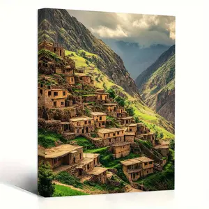A Canvas Painting Hanging on the Wall - Kurdistan Mountain Village, Kurdish Architecture, Ready to Hang, Country Home Decoration, Suitable for Bedroom, Kitchen, Office, Bar, Farmhouse Living Room, Cultural Wall Art| Rural Scene| Durable canvas material, c