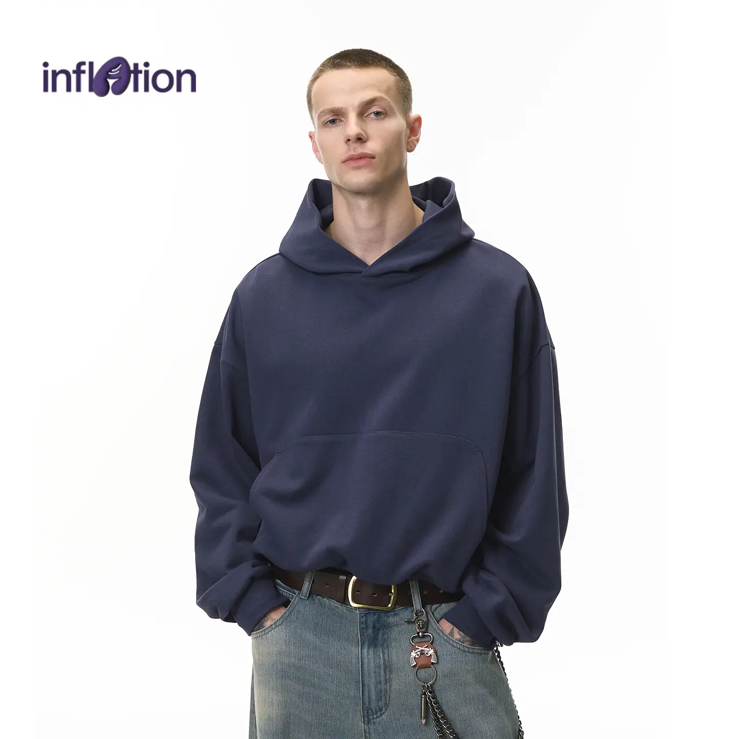 inflation Unisex 380G Heavyweight Cropped Boxy Hoodie, Comfy Casual Loose Pullover Streetwear with Pocket for Autumn, Baggy, Oversized