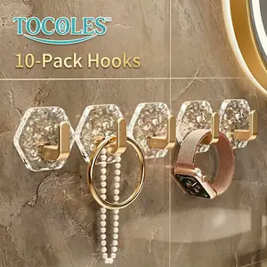 Self-Adhesive Hooks 10/20 Pack Hexagonal Ripple Design Heavy Duty Sticky Hooks Waterproof Rustproof for Bathroom Kitchen Keys Towels Coats Household Storage Organiser Easy Installation
