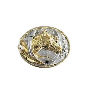 Two-Tone Silver Gold Plated Horse HorseShoe Belt Buckle