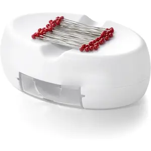 Pin Cushion with Drawer -   Pin Holder Cushions for Sewing - 50 Glass  Quilting Pins Included - Chic Pincushion  for Sewing Pins, Paper Clips, Screws - White