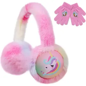L-BN057  Kids Knitted Unicorn Earmuffs and Gloves Set Winter Outdoor Plush Ear Muffs Ear Warmers for Girls 4-16Years