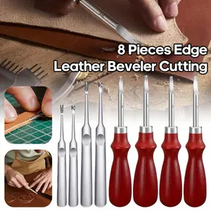 8 Pieces Edge Leather Beveler Cutting and Edge Skiving DIY Craft Tool, Hand Leather Grooving Tool for Crafting Work (1.5 mm, 1.2 mm, 1.0 mm, 0.8 mm)