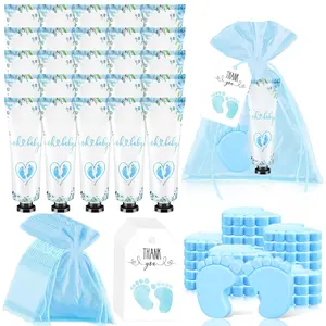 25 Sets Baby Shower Favors for Guests Hand Cream & Baby Feet Scented Soap Blue Guest Gifts with Organza Bags and Thanks Tags for Baby Shower Wedding Party