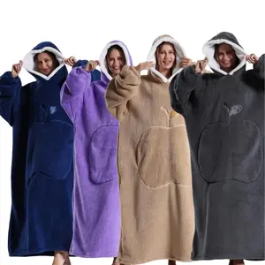 Apple Pocket Wearable Blanket Hoodie, Home Style Casual Thick Long Plush, 1pcs, Comfortable and Cozy, Perfect for Relaxing at Home, Cozy Hooded Blanket