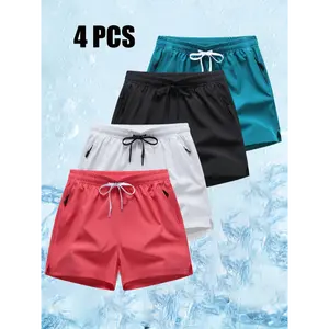 4pcs  Men's Quick-Dry Athletic Shorts - Breathable Lightweight Gym & Shorts with Elastic Drawstring Waist, 5-Inch Regular Fit for Running Basketball Summer Workouts (4 Colors: Olive Green/Red/Black/Cyan), Gym Shorts, Sport