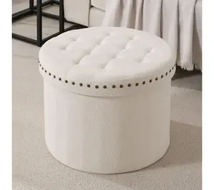 Ornavo Home 20" Round Storage Ottoman with Nailhead Trim Ornavo Home 20" Round Storage Ottoman with Nailhead Trim