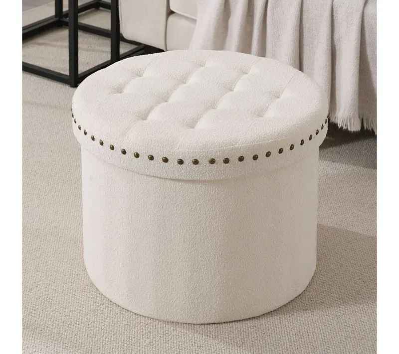 Ornavo Home 20" Round Storage Ottoman with Nailhead Trim