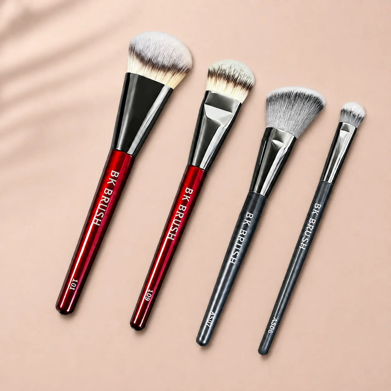 BK Brush Foundation Applicator Kit, 4 Soft Fiber Cosmetic Brushes for Buffing Liquid, Cream and Pressed Powder, Everyday Face Makeup Gift