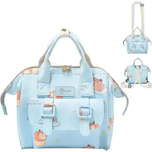 Small Diaper Bag Crossbody, Convertible Mini Diapers Backpack 4 in 1 w/Shoulder for Stroller, Travel, Small Mommy Daiper Tote with Insulated Pockets, Compact Baby Bag for Mom (Sky Blue Animal)