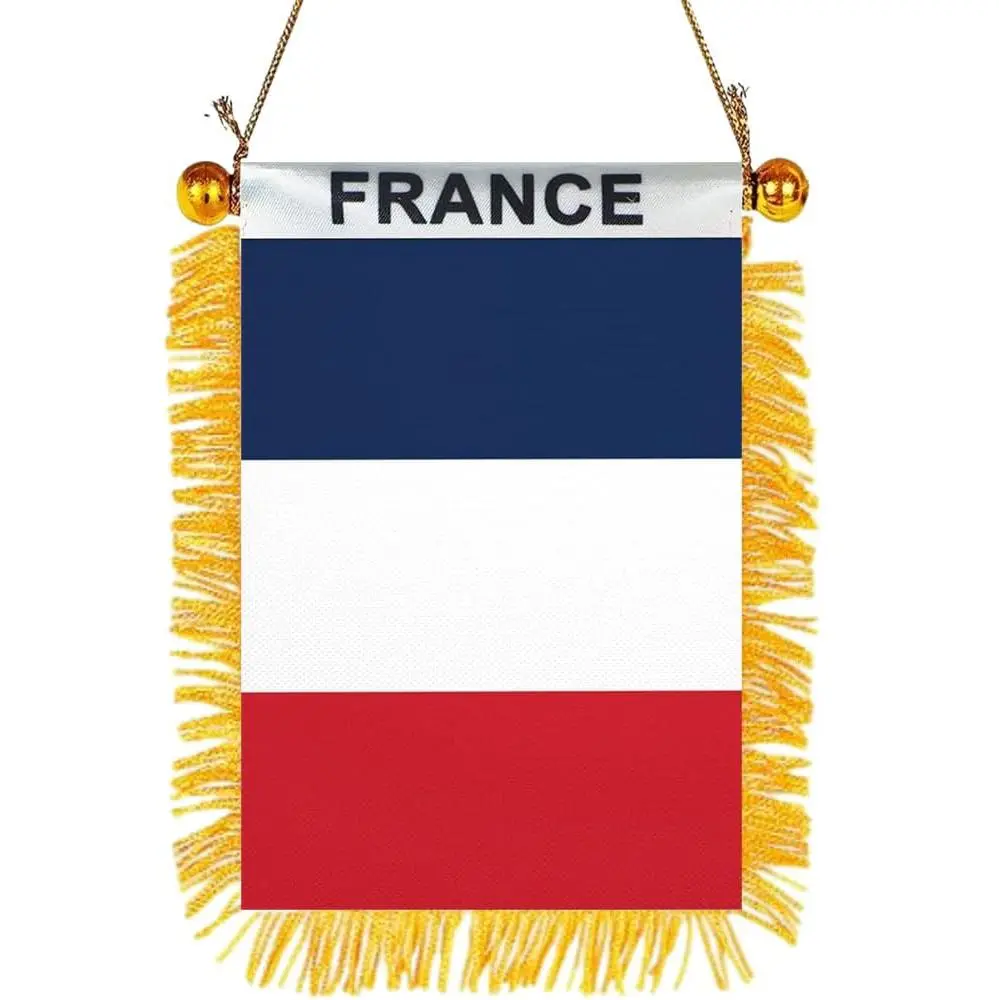 2 Pack-French Fringy Window Hanging Flag - Small Mini  France Flag Banner for Car Rearview Mirror Décor - Fringed - France Hanging Flag with Suction Cup & Fringy-4x6 ''
