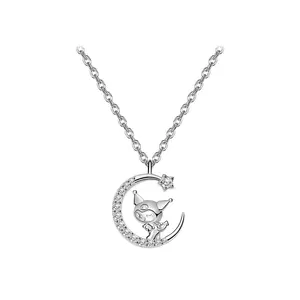 Sanrio Kuromi Moon Silver Necklace Gothic Glam Character Pendant for Unique Fashion Enthusiasts with Iconic Kuromi Design and Silver Finish