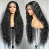 SOKU 13x6 Lace Frontal Water Wave Wigs with Baby Hair Natural Black and Brown 34 Inch / 36 Inch Long Synthetic Hair Pre-plucked Free Part Transparent Swiss Lace Front Wavy Wigs for Women Lace Closure Wig Fluffy Wave Wig