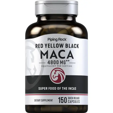 Piping Rock Maca Root Capsules | 4800mg | 150 Powder Pills | For Women and Men | Red, Yellow, and Black | Non-GMO, Gluten Free Supplement