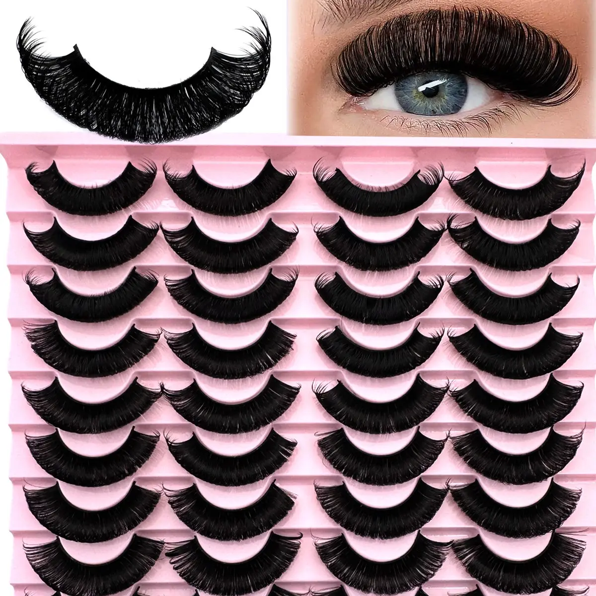 20 Pairs Russian Dense Reusable Extension volume False Eyelashes, Multi-Layer Curled Soft Mink Lashes, Long Fluffy Look, Perfect for Beginners, Volumized False Eyelashes