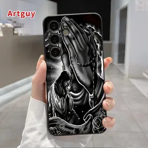 Prayer Light Pattern Straight Edge Phone Case Compatible with Samsung S24 ultra plus S25 S23 S22 Ultra Plus Shockproof Non Slip Military-Grade Protection Silicone Cover