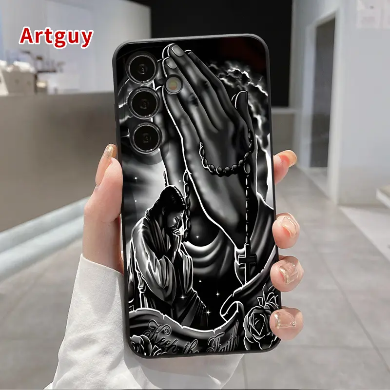 Prayer Light Pattern Straight Edge Phone Case Compatible with Samsung S24 ultra plus S25 S23 S22 Ultra Plus Shockproof Non Slip Military-Grade Protection Silicone Cover