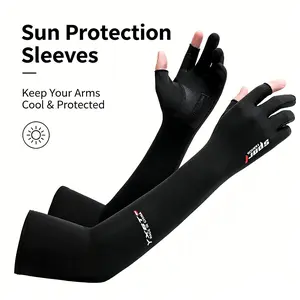 Cooling Ice Silk Sun Arm Sleeves with Fingerless Glove UPF 50+ UV Protection Anti-Slip Breathable 4-Way Stretch Arm Cover for Men Women Driving Cycling Fishing Golf Running Outdoor Sports Black White Gray
