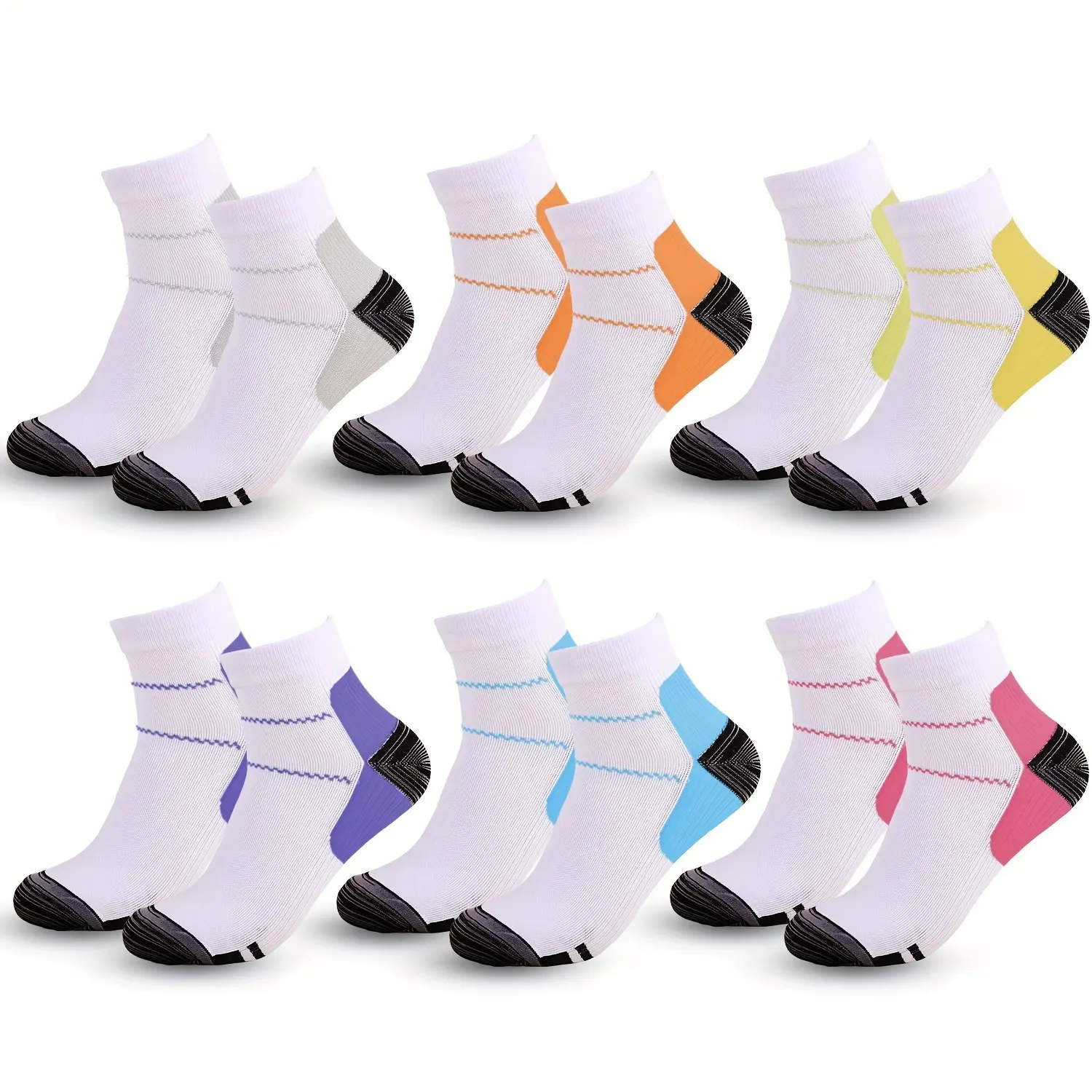 5/6 Pairs Supreme Compression Socks - Low Cut, 8-15mmHg Ankle Support - Ideal for Travel, Fishing, Hiking, Outdoor Sports - Comfortable, Breathable, Lightweight & Durable Crew Socks for Everyday Performance