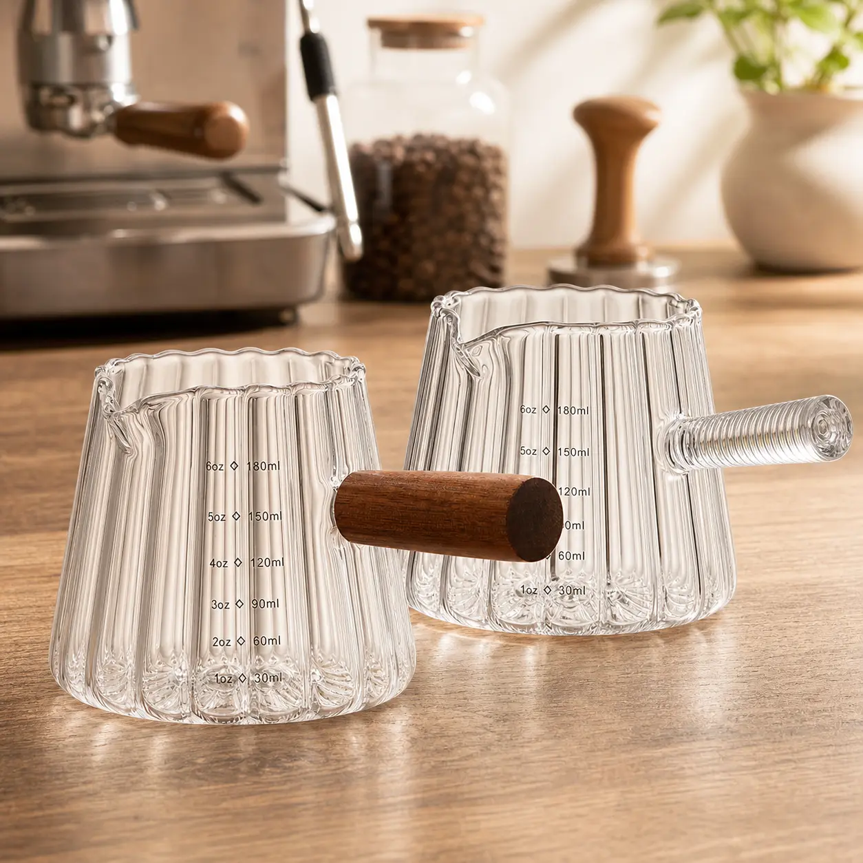 6 oz Glass Espresso Measuring Cup with Spout, Barista Milk Frothing and Syrup Pitcher